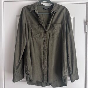 Express Olive Green Casual Button-Down Shirt